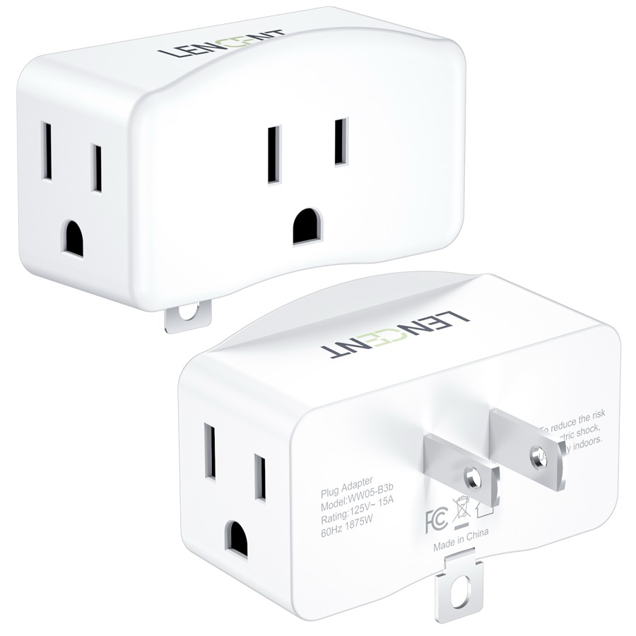 3 Prong to 2 Prong Grounding Adapter, LENCENT Plug Extender, Outlet Converter, Wall Plug Splitter with 3 AC Outlets, Travel Power Adaptor for US to Japan-Type A, Cruise Ship Approved, 2 Pack