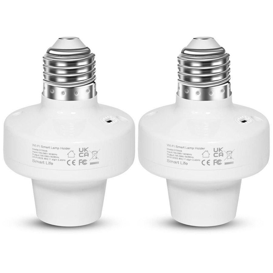 Smart WiFi E27/E26 Light Socket, [2 Pack] Intelligent WLAN Home Remote Control Light Lamp Bulb Holder Compatible with Alexa and Google Home-White